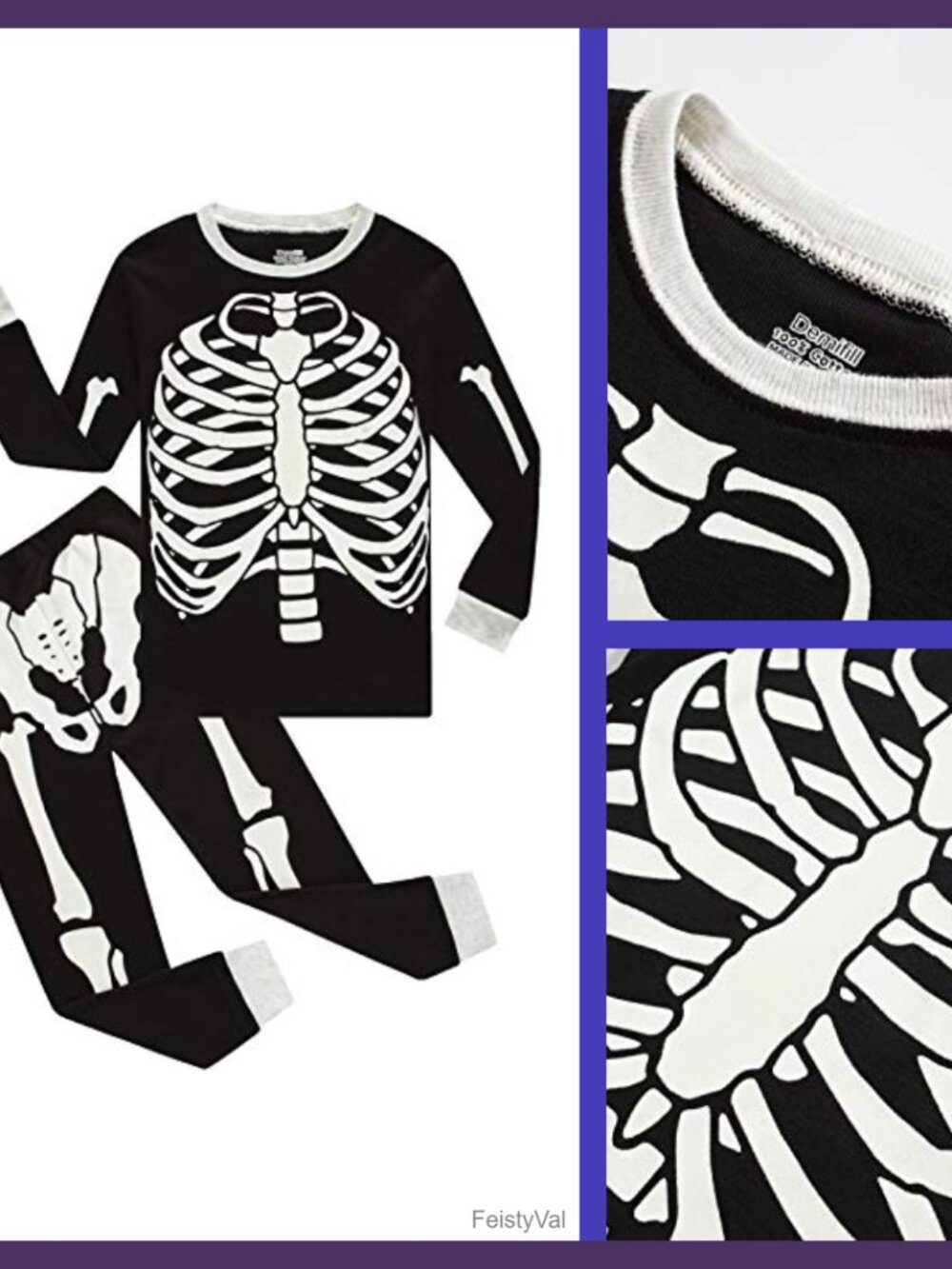 Skeleton Print Long Sleeve Pajama Set Cotton Crew Neck 2 Piece